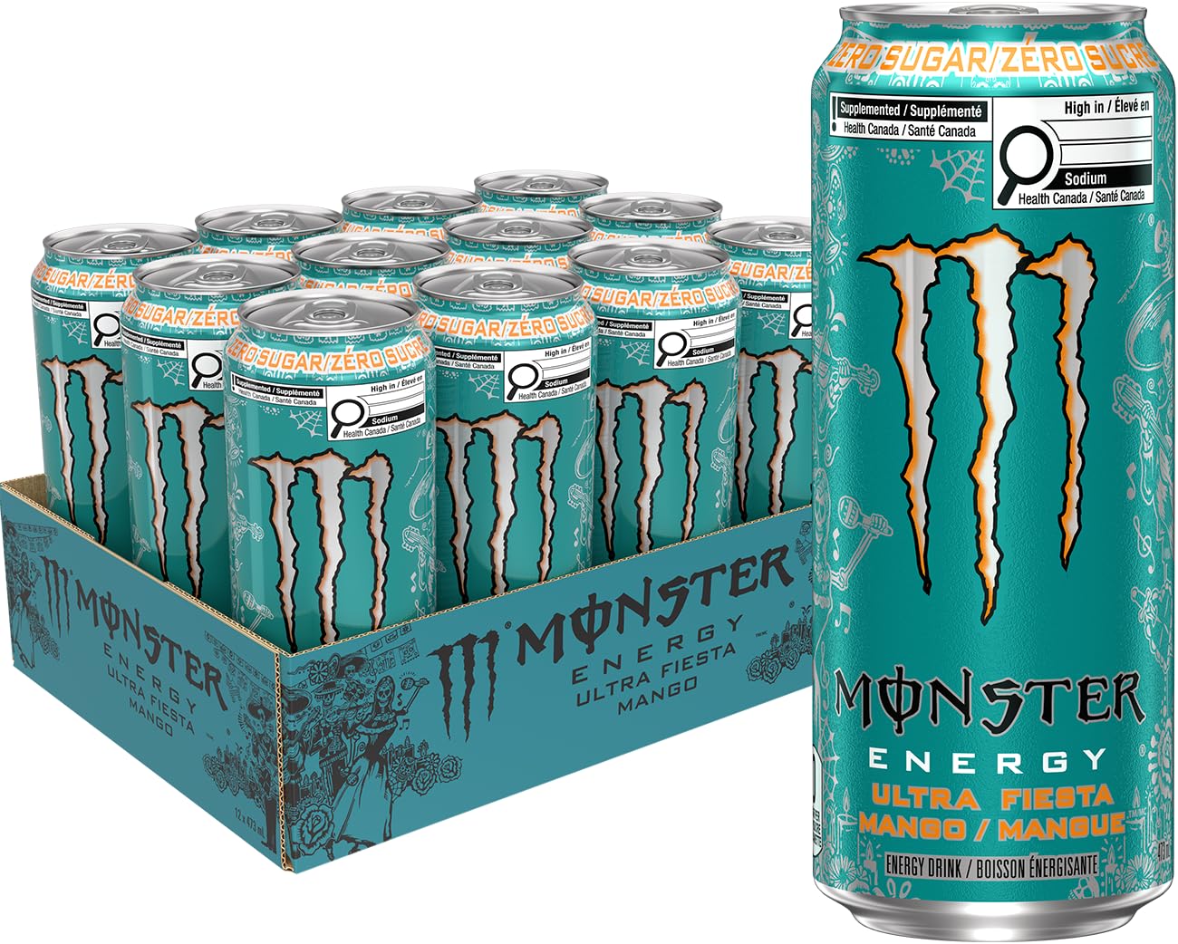 MONSTER ENERGY, Ultra Fiesta, 473 mL Cans (12 Pack) – Zero Sugar Energy Drink Monster