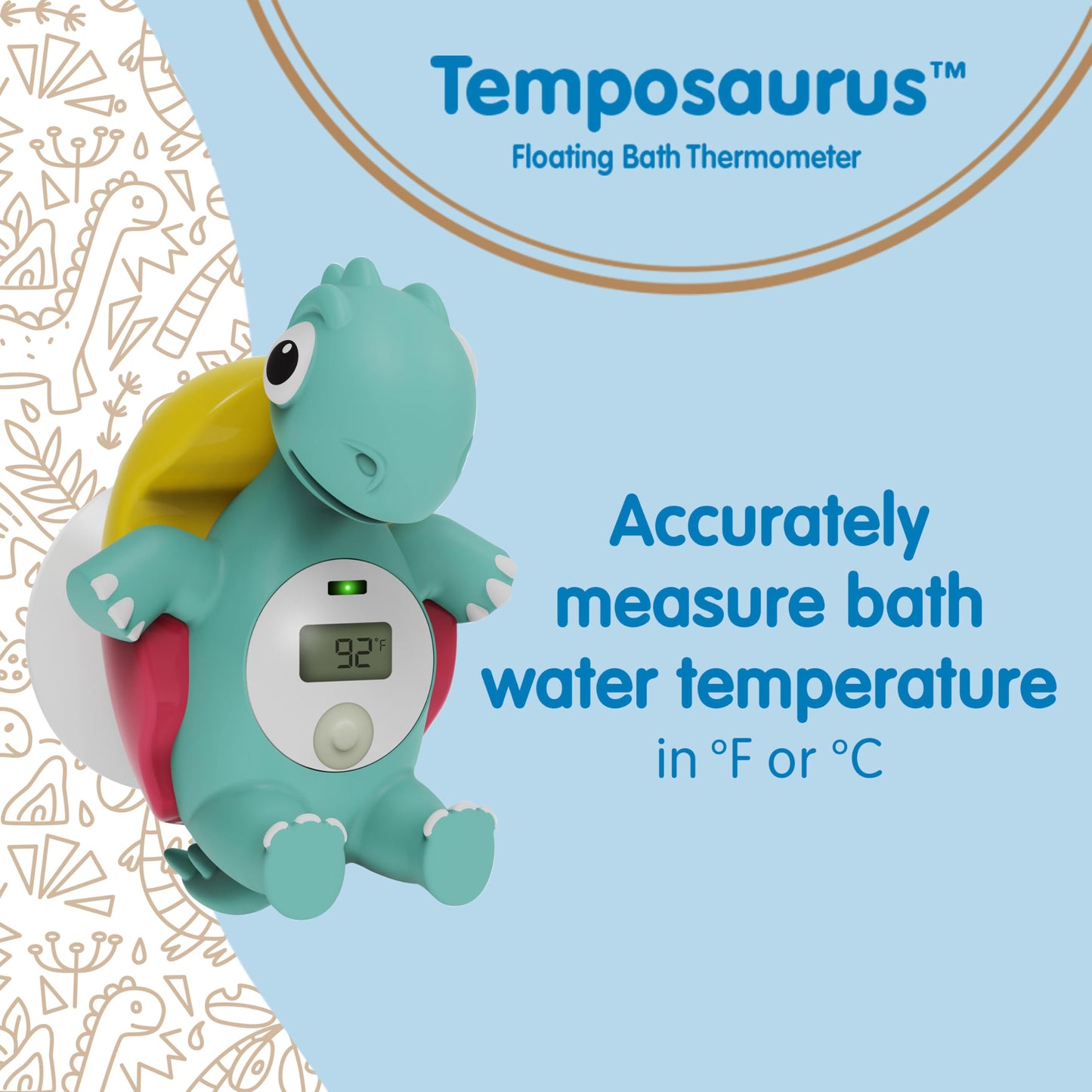 Dr. Brown's CleanUp Temposaurus Floating Bath Thermometer for Accurately Measuring Baby’s Bath Water Temperature, BPA Free Dr. Brown's