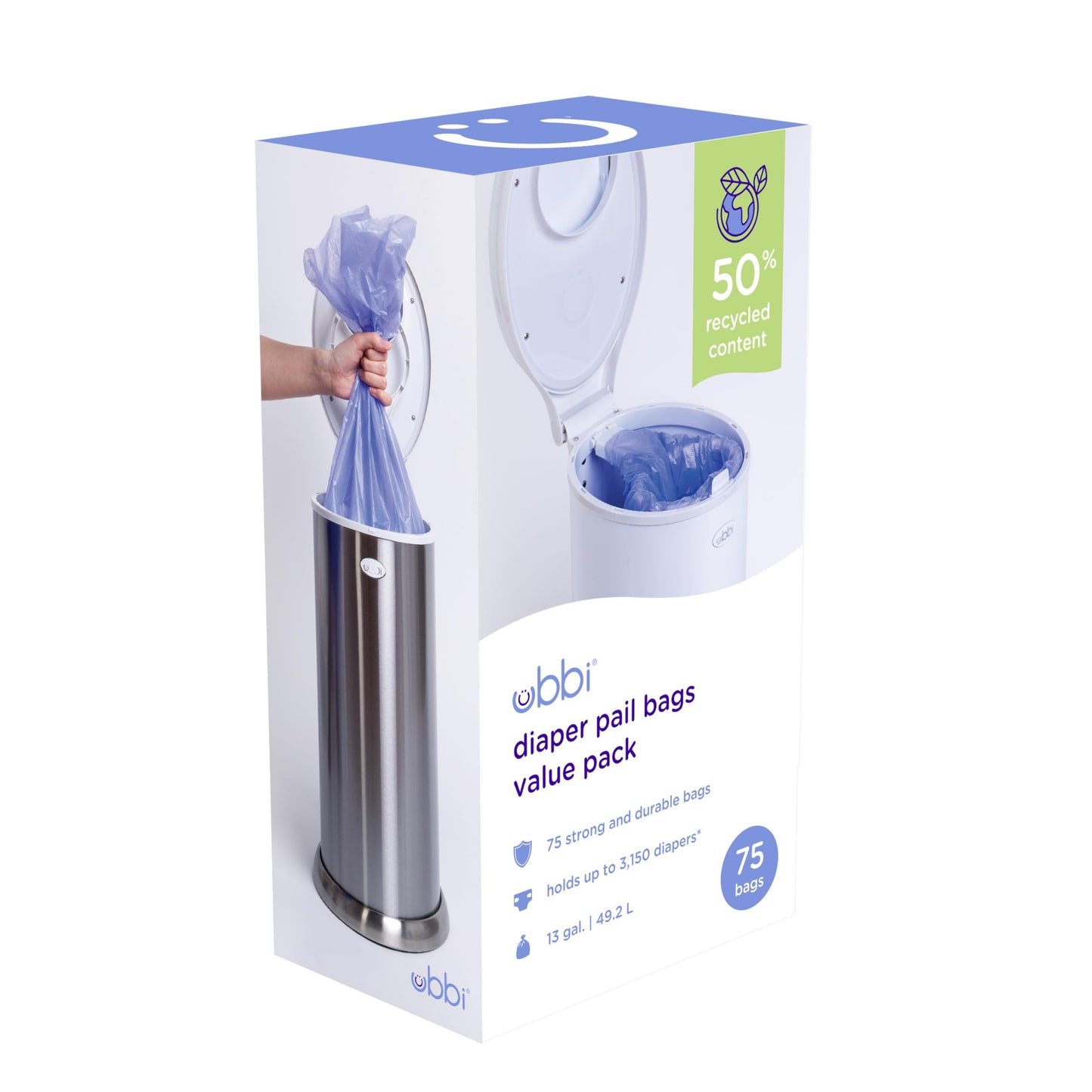 Ubbi Diaper Pail Plastic Bags, Disposable Baby Waste Bags, 3 Pack, 75 Count, 13-Gallon Bags 🍁 All In One Marketplace Canada
