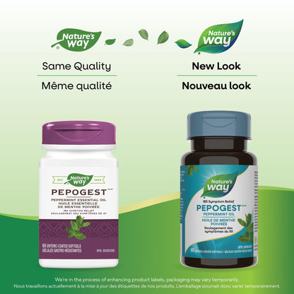 Nature’s Way Pepogest Peppermint Oil Softgels – Help Relieve Abdominal Pain, Gas & Bloating Associated with Irritable Bowel Syndrome – Enteric-Coated – 60 Capsules - Available at All In One Marketplace Canada