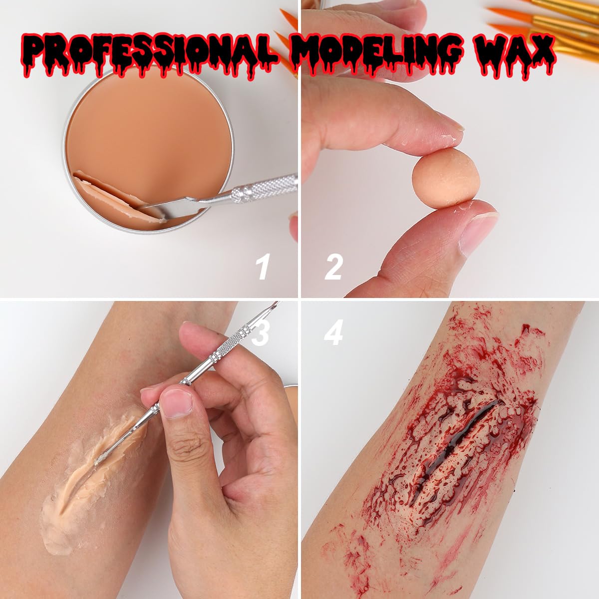 Bowitzki Halloween Makeup Kit Oil Based Face Body Paint Cream Makeup SFX Painting Clear Fake Stage Blood Brush Sponges Painting Special Effects FX Zombie Vampire Monster Scar Wound Christmas Party 🍁 All In One Marketplace Canada