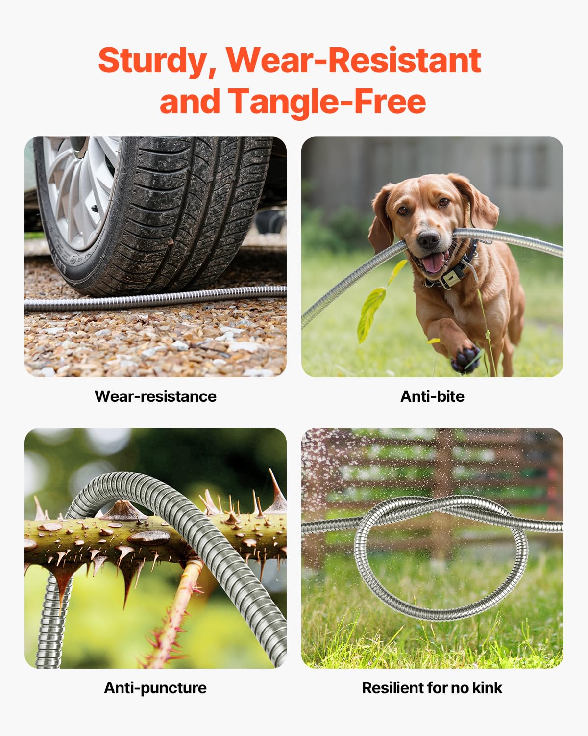 VEVOR Metal Garden Hose 100 ft, Rust Proof Stainless Steel Water Hose, Heavy Duty Backyard Hose with 10 Function Nozzle, No-Kink & Flexible Water Pipe, Lightweight Metal Hose for Yard, Outdoor 🍁 All In One Marketplace Canada