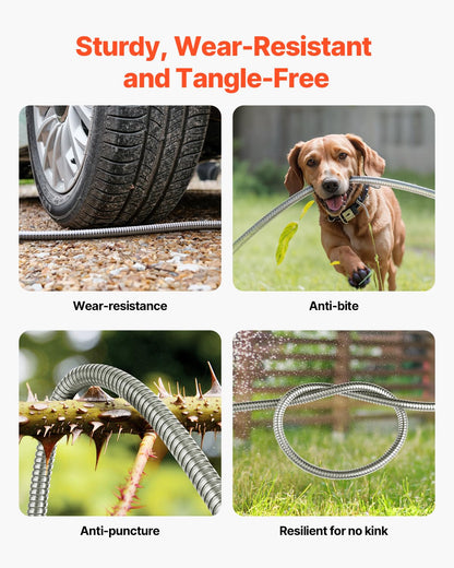 VEVOR Metal Garden Hose 100 ft, Rust Proof Stainless Steel Water Hose, Heavy Duty Backyard Hose with 10 Function Nozzle, No-Kink & Flexible Water Pipe, Lightweight Metal Hose for Yard, Outdoor 🍁 All In One Marketplace Canada