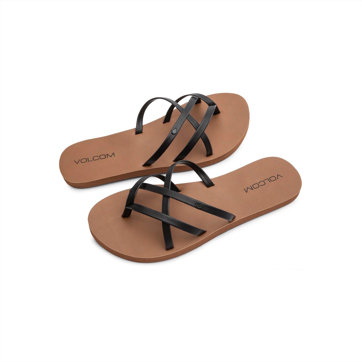 Volcom Women’s New School Sandals – Criss Cross Strap Flip Flops with Comfort Foam Footbed, Black, 9 Volcom