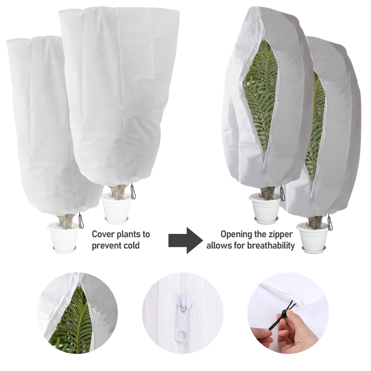 Alpurple 47" X 31.5" Winter Zipper Plant Covers - 6 Packs Warm Plant Protection Cover Bags, Frost Cloth Blanket Protecting Fruit Tree Potted Plants from Freezing Animals Eating 🍁 All In One Marketplace Canada