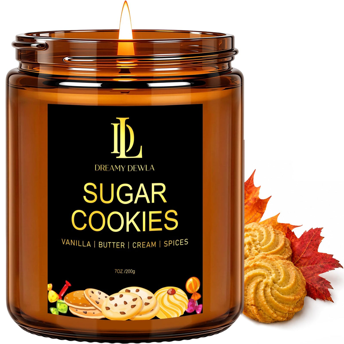 DL DREAMY DEWLA Fall Candle, Sugar Cookies Scented for Home, 7oz Soy Wax 🍁 All In One Marketplace Canada