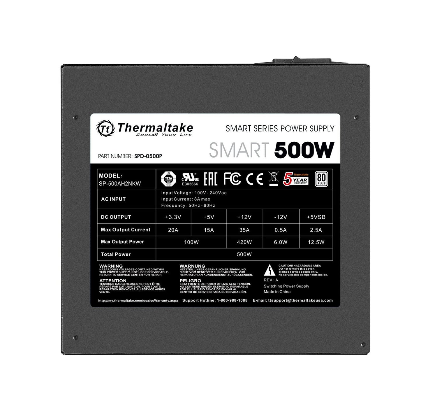 Thermaltake Smart 500W 80+ White Certified PSU, Continuous Power with 120mm Ultra Quiet Cooling Fan, ATX 12V V2.3/EPS 12V Active PFC Power Supply PS-SPD-0500NPCWUS-W 🍁 All In One Marketplace Canada