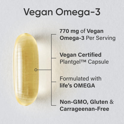 Sports Research Vegan Omega-3 Fish Oil Alternative from Algae Oil - Highest Levels of DHA & EPA Fatty Acids | Non-GMO Verified & Vegan Certified - 60 Veggie Softgels (Carrageenan Free) - Available at All In One Marketplace Canada