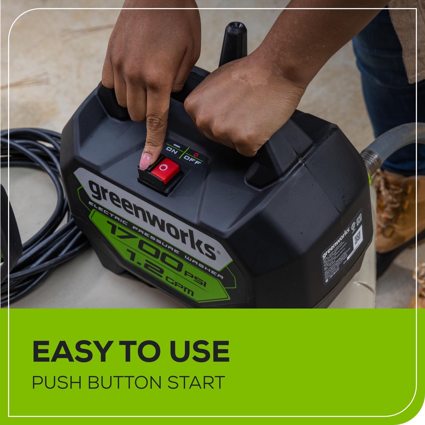 Greenworks 1700 PSI 1.2-Gallon-GPM 13 Amp Cold Water Electric Pressure Washer, GPW1704 Greenworks