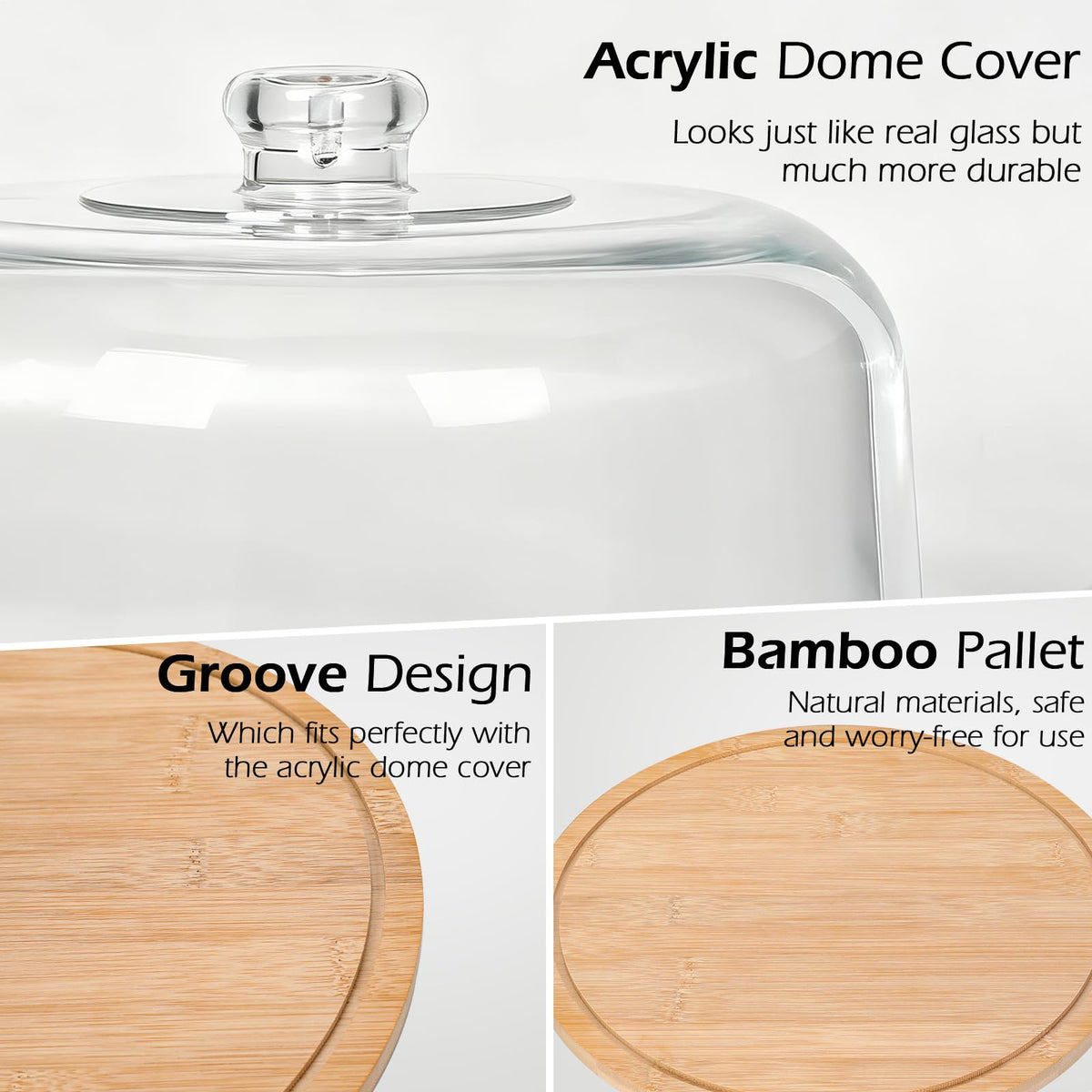 Almcmy 12" Rotating Cake Stand with Lid, Bamboo Cake Plate for Display 🍁 All In One Marketplace Canada