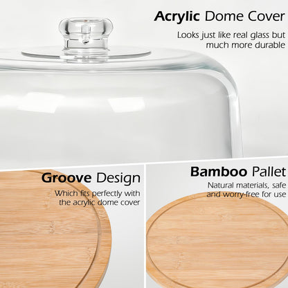 Almcmy 12" Rotating Cake Stand with Lid, Bamboo Cake Plate for Display 🍁 All In One Marketplace Canada