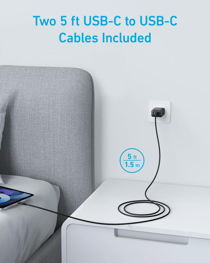 Anker iPhone 17/16 Charger, 2-Pack 20W Fast USB C Charger Block, for iPhone 17/16/16 Pro Max/15 Series/iPad Pro and More (2 Pack & 2 Cable)(Black) - Available at All In One Marketplace Canada