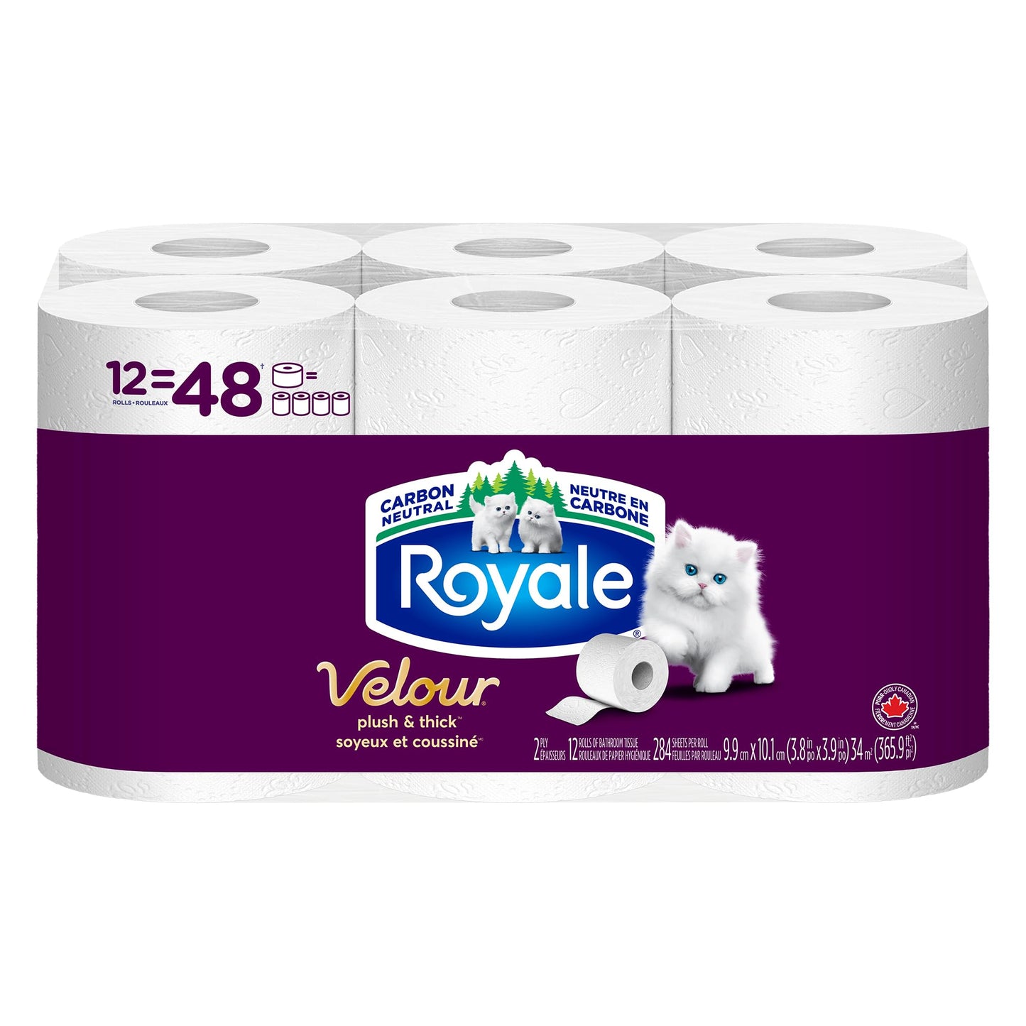 Royale Velour Toilet Paper, 12 Equal 48 Rolls, 284 Bathroom Tissues per roll