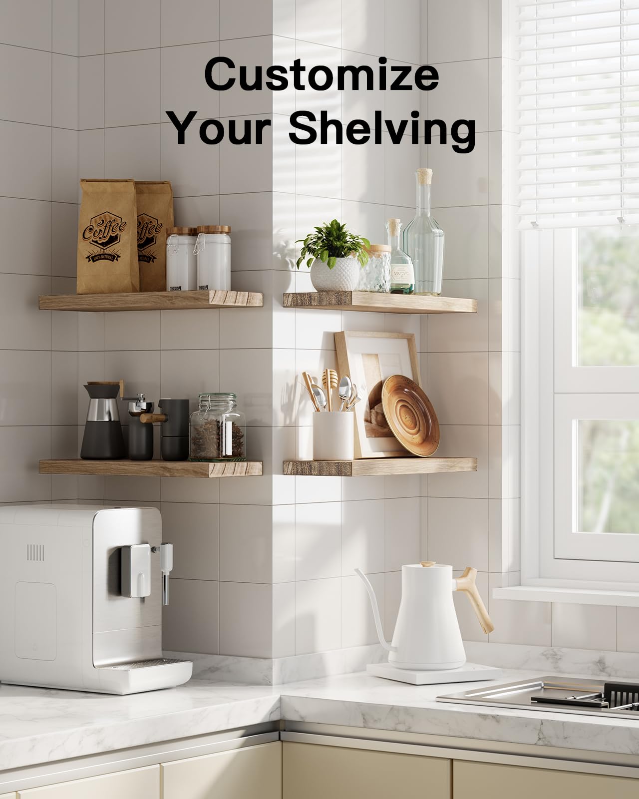 AMADA HOMEFURNISHING Floating Shelves, Paulownia Wood Wall Shelves for Bathroom/Living Room/Bedroom/Kitchen/Home Office, Natural Wood Wall Shelf for Home Storage & Organization, Set of 4, AMFS40 - Available at All In One Marketplace Canada