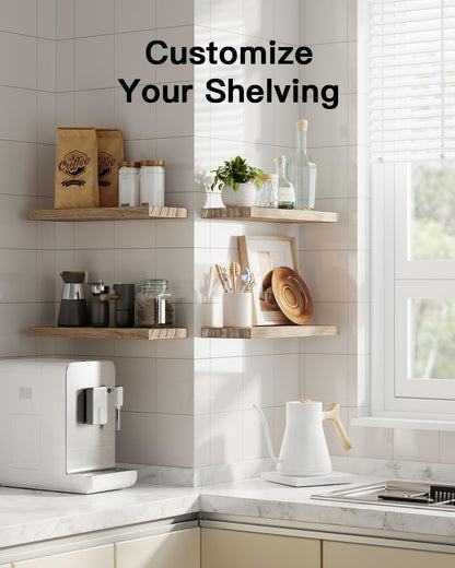 AMADA HOMEFURNISHING Floating Shelves, Paulownia Wood Wall Shelves for Bathroom/Living Room/Bedroom/Kitchen/Home Office, Natural Wood Wall Shelf for Home Storage & Organization, Set of 4, AMFS40 - Available at All In One Marketplace Canada
