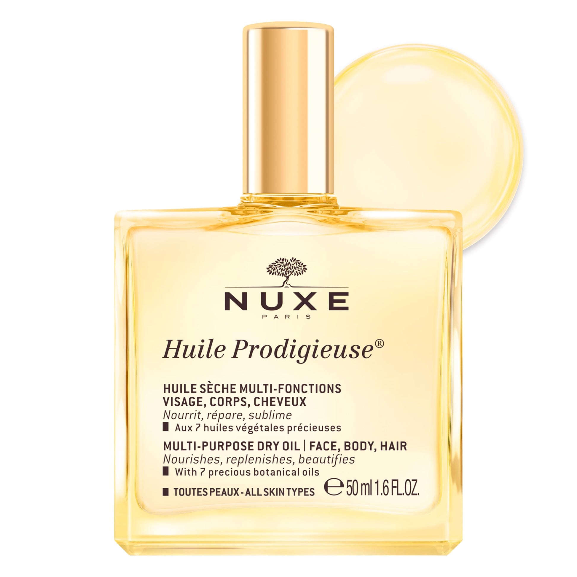 NUXE Huile Prodigieuse Multi-Purpose Dry Oil - Radiant Glow and Lightweight Hydration for Face, Body & Hair. Nourishes, Repairs and Enhances - 50mL Nuxe