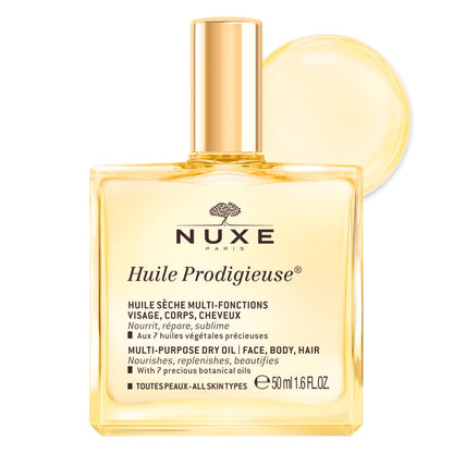 NUXE Huile Prodigieuse Multi-Purpose Dry Oil - Radiant Glow and Lightweight Hydration for Face, Body & Hair. Nourishes, Repairs and Enhances - 50mL Nuxe