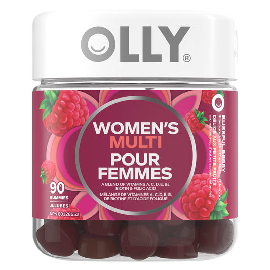 OLLY Women's Multi Gummy Supplement with no artificial flavours and colours Blissful Berry multivitamin to help support women's health 45 day supply, 90 gummies