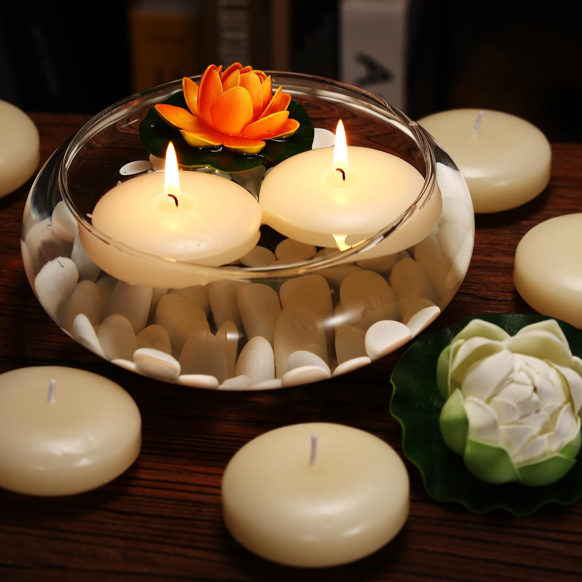 qinxiang 24 Pack Floating Candles, 3” Ivory Unscented Dripless Wax Burning Candles, for Cylinder Vases, Weddings, Party and Holiday 🍁 All In One Marketplace Canada