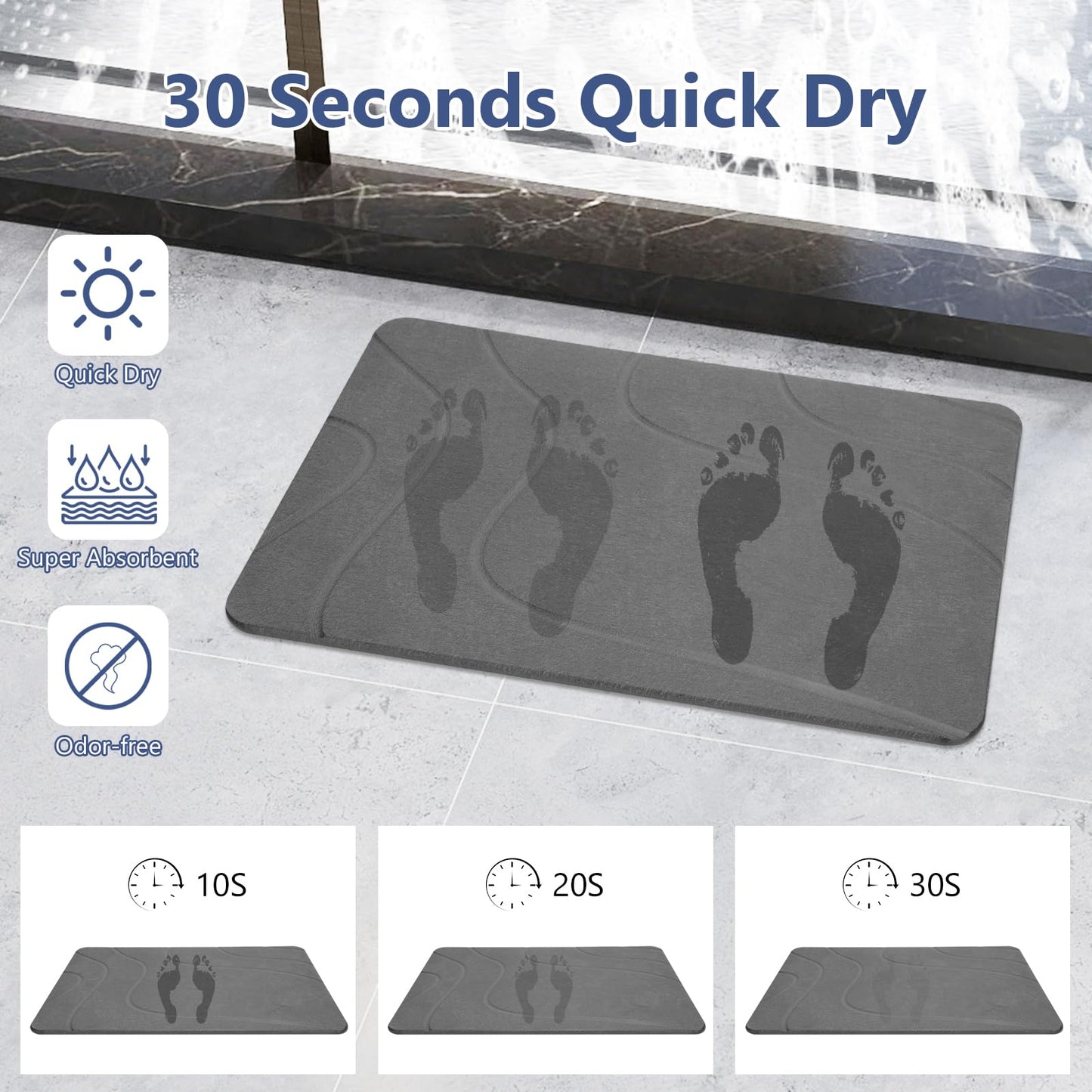 Ceecysaa Stone Bath Mat, Non-Slip Diatomaceous Earth Shower Mat, Quick Drying Bath Mat Stone, Super Absorbent Diatomite Bath Mats for Bathroom Kitchen, Easy to Clean, 60 x 39cm, Dark Gray - Available at All In One Marketplace Canada