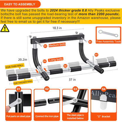 ALLY PEAKS Pull Up Bar Thickened Steel Pipe Super Heavy Duty Steel Frame Upper Workout Bar| Multi-Grip Strength for Doorway | Indoor Chin-Up Bar Fitness Trainer for Home Gym Max Limit 440 lbs