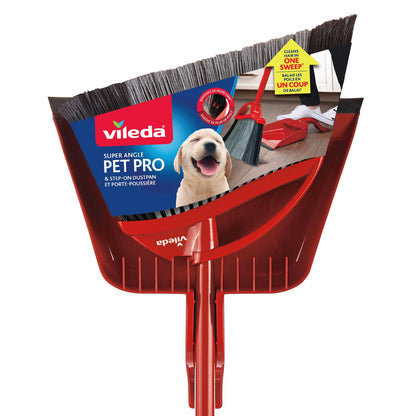 Vileda Pet Pro Broom with Step-On Dustpan and 3-Piece Handle | Remove 99% Dust and Dirt in One Sweep - Available at All In One Marketplace Canada