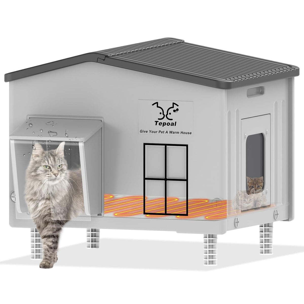Large Indestructible Heated Cat House for Outside, Extremely Waterproof & Weatherproof Heated Outdoor Cat House for Winter, Fully Insulated Feral Cat Shelter for Barn Cats Strays, 22x17x19.7 in 🍁 All In One Marketplace Canada