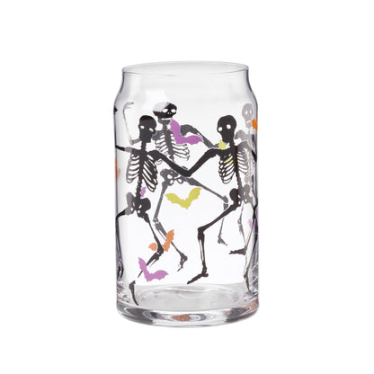 Verres à boire Cambridge, verres isothermes « Halloween Harvest », ensemble de 12, lavables au lave-vaisselle, tasses en verre, tasses à café glacé effrayantes, décoration d'Halloween squelettes effrayants (assortis, 12 pièces, 473 ml)