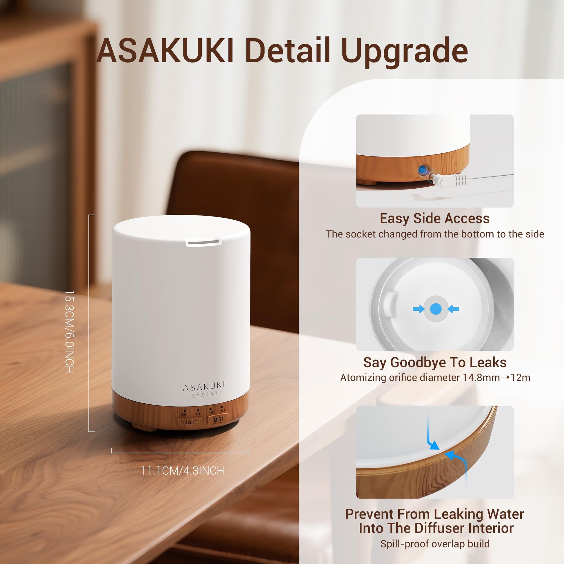 ASAKUKI 300ml Essential Oil Diffuser, Ultrasonic Aroma Diffuser for Essential Oils, Scent Diffuser, Fragrant Humidifier, 3 Timers and Auto-Off, 7 LED Light Colors for Home Office - Available at All In One Marketplace Canada
