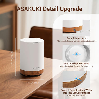 ASAKUKI 300ml Essential Oil Diffuser, Ultrasonic Aroma Diffuser for Essential Oils, Scent Diffuser, Fragrant Humidifier, 3 Timers and Auto-Off, 7 LED Light Colors for Home Office - Available at All In One Marketplace Canada