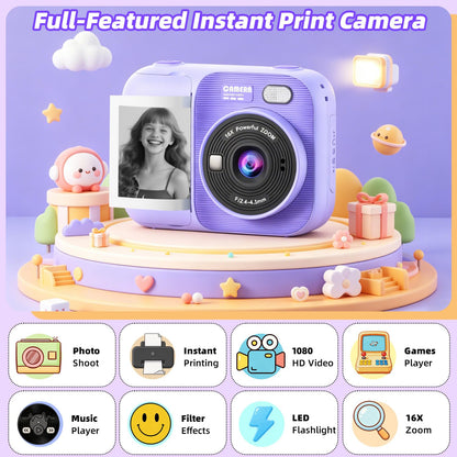 Kids Instant Print Camera with 5 Rolls Print Paper, 1080P HD Camera, Rechargeable Portable Toddler Selfie Camera, Christmas Birthday Gifts Toys for Boys Girls Age 3-12 🍁 All In One Marketplace Canada