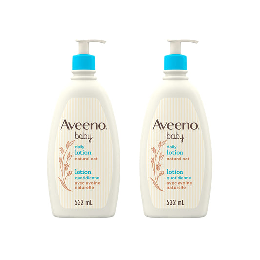 Aveeno Baby Lotion, Daily Moisturizing Cream for Sensitive Skin, Natural oat, Fragrance Free, Paraben Free, Pack of 2 (1064 ml Total) - Available at All In One Marketplace Canada