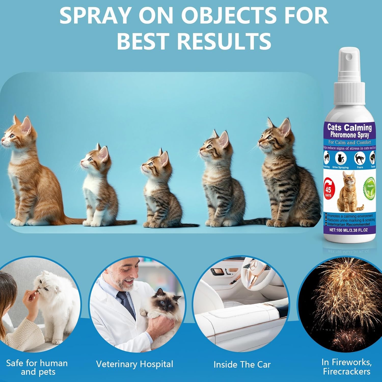 Cat Calming Spray & Cat Pheromone Spray – Stress & Anxiety Relief for Cats & Kittens, Reduces Scratching, Peeing & Marking, Safe Drug-Free Formula with F3 Cat Pheromones,2 Pack - Available at All In One Marketplace Canada