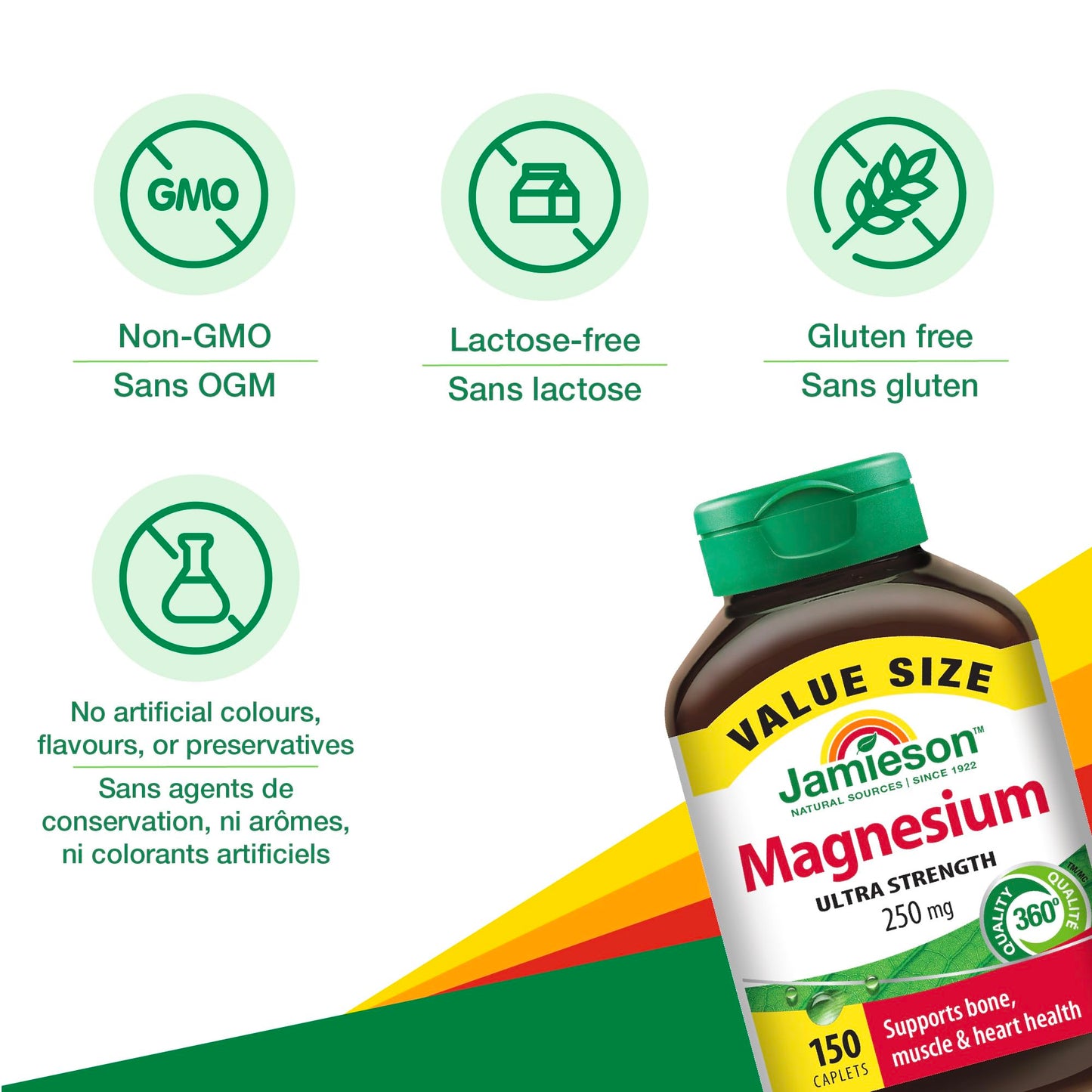 Jamieson Ultra Strength Magnesium 250 mg, Electrolytes, Supports Overall Health, Bone Health, and Muscle Function. Non-GMO, Gluten-Free, 150 Caplets, Proudly Canadian - Available at All In One Marketplace Canada