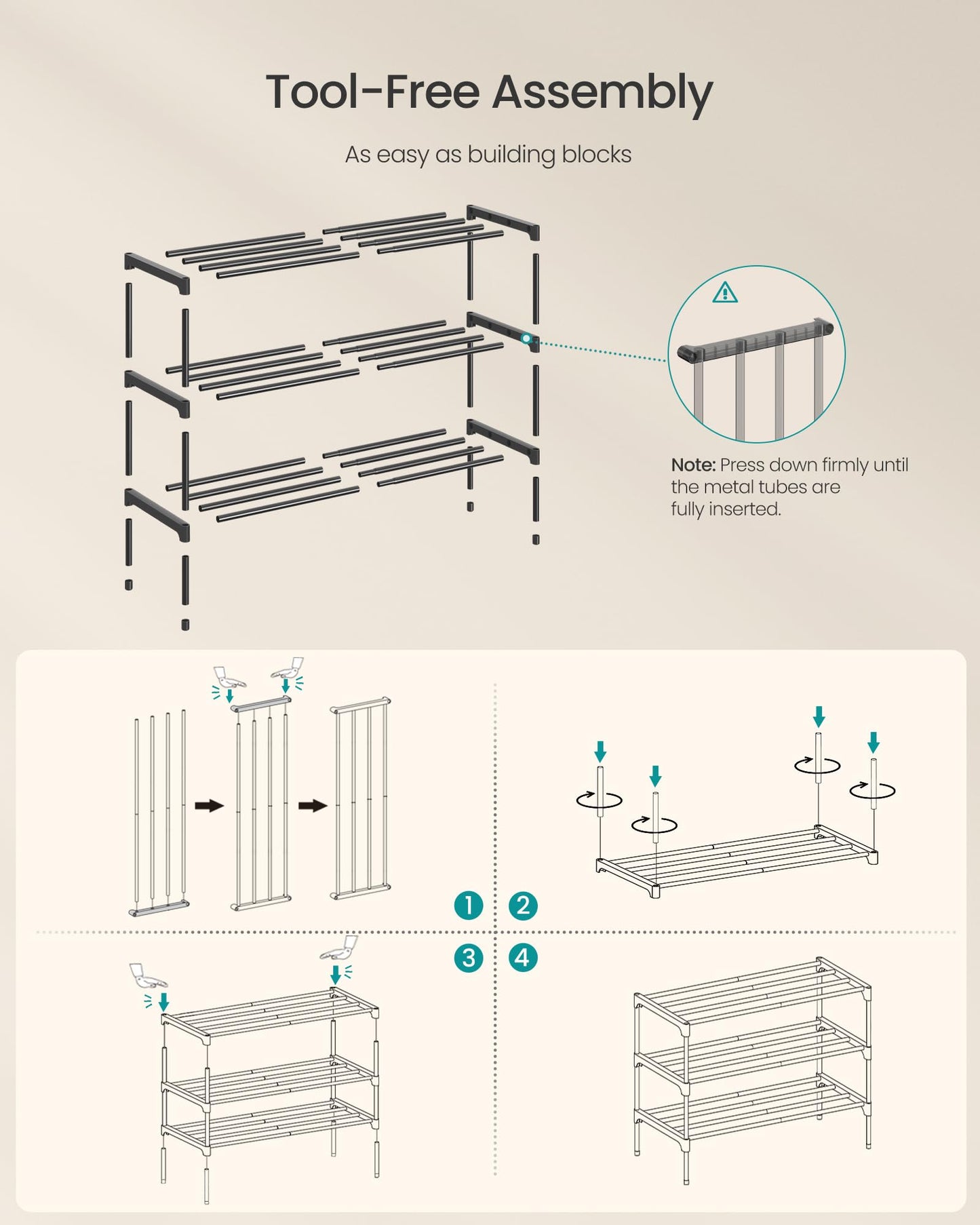 SONGMICS 3-Tier Shoe Rack for Closet, Compact Metal Shoe Organizer Shelf for Entryway, Bedroom, Small Spaces, Stackable, 11.8 x 24.5 x 19.1 Inches, Black ULSA123BH01 - Available at All In One Marketplace Canada