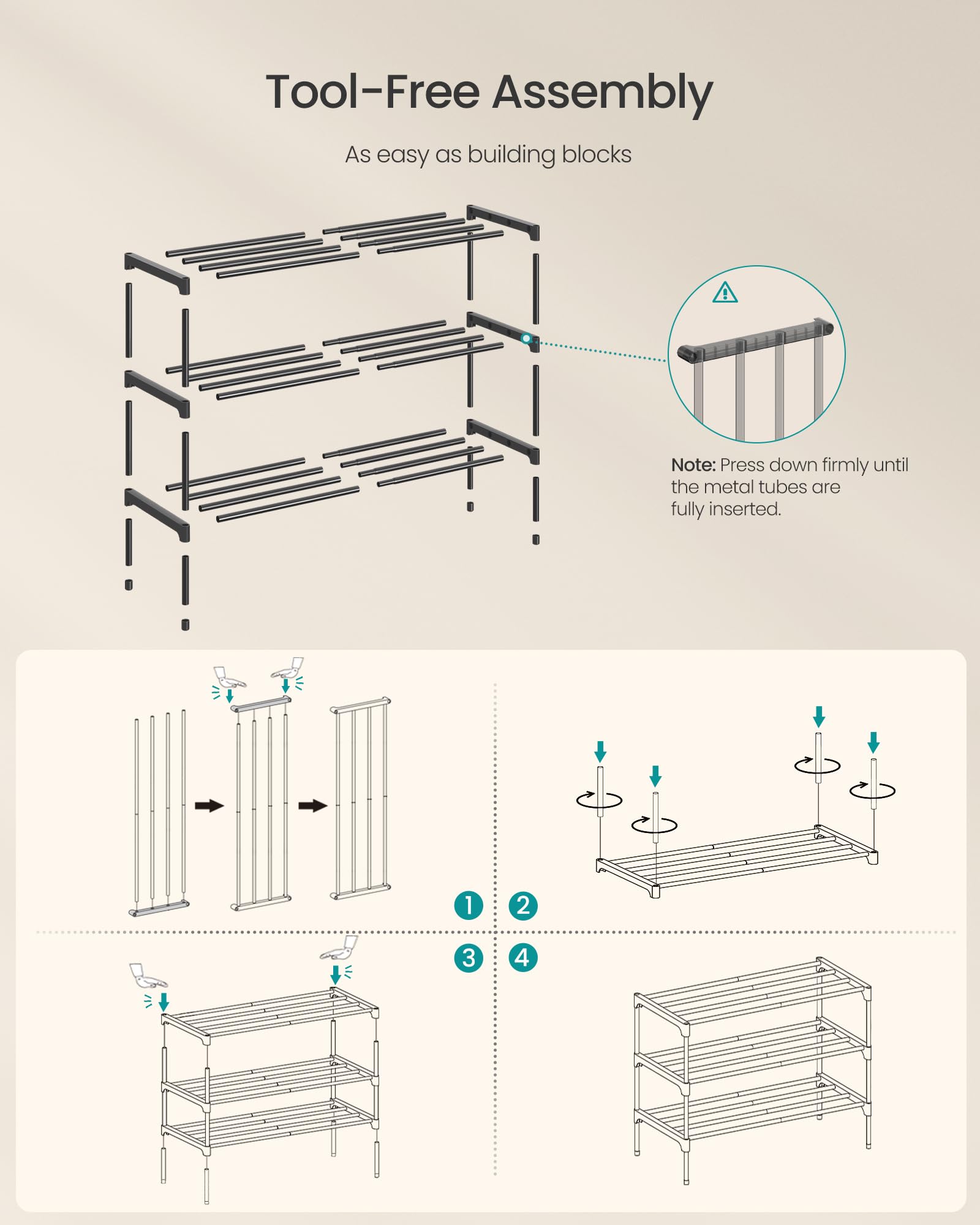 SONGMICS 3-Tier Shoe Rack for Closet, Compact Metal Shoe Organizer Shelf for Entryway, Bedroom, Small Spaces, Stackable, 11.8 x 24.5 x 19.1 Inches, Black ULSA123BH01 - Available at All In One Marketplace Canada