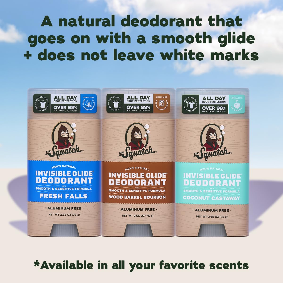 Dr. Squatch Invisible Glide Natural Deodorant – Smooth Glide with No Stains – Aluminum Free & Dermatologist-Tested Formula Suits Sensitive Skin – Fresh Falls + Wood Barrel Bourbon – 2.65oz (2-Pack) - Available at All In One Marketplace Canada