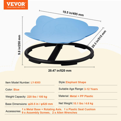 VEVOR Elephant Kids Swivel Chair, 220 LBS Capacity, 360° Spinning Chair, Autistic Kids Sensory Chair with Non-Slip Metal Base, Toddler Sit for Coordination Balance Focus Blue VEVOR