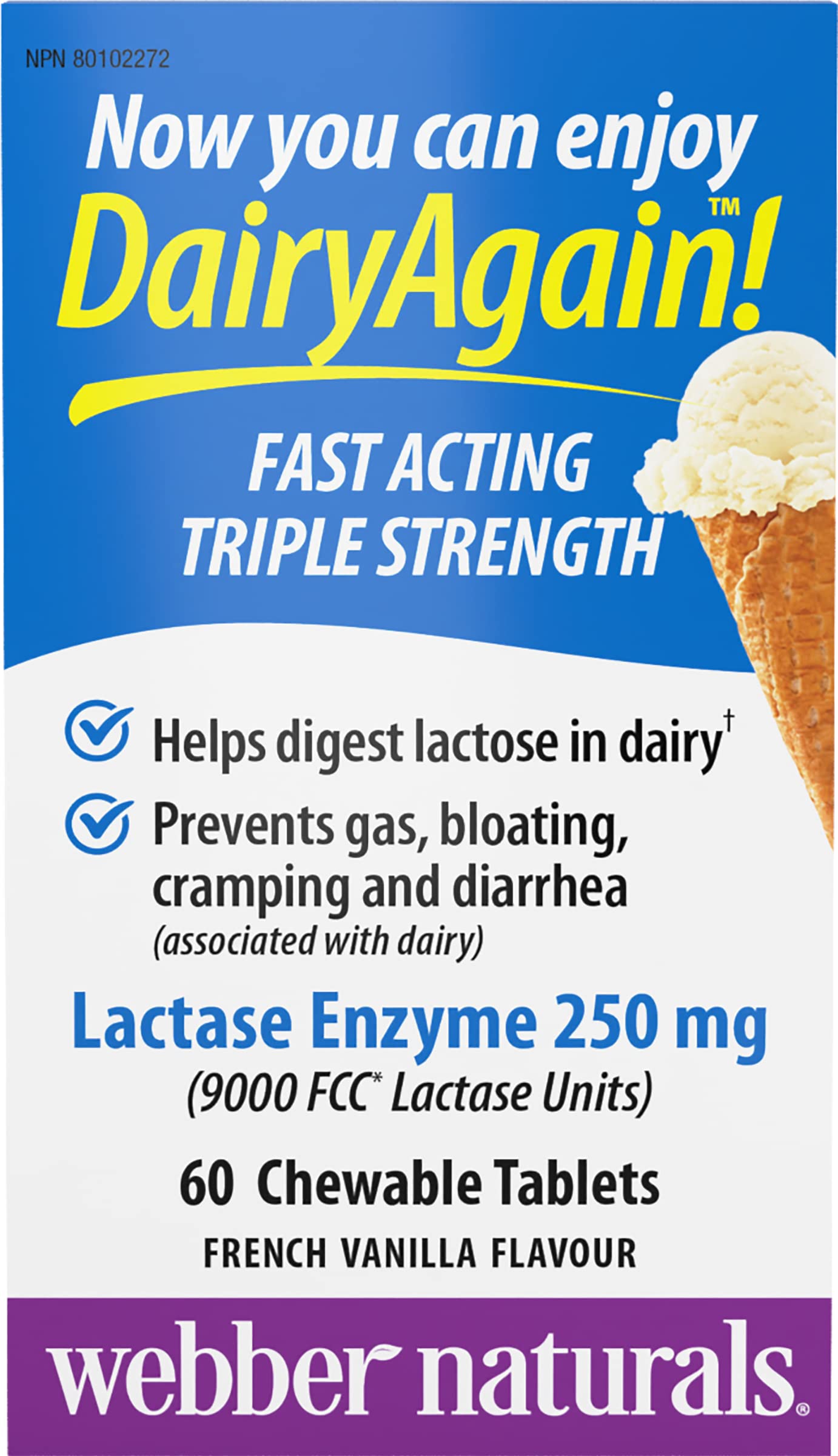 Webber Naturals Dairy Again Lactase Enzyme Chews, 60 Chewable Tablets Webber Naturals