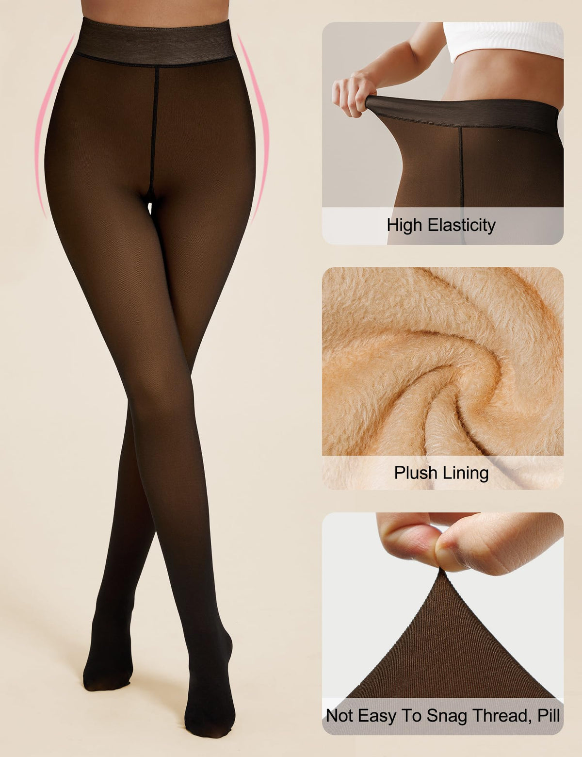 QOMEWA Plus Size Women's Fleece Lined Tights Translucent Winter Tights 🍁 All In One Marketplace Canada