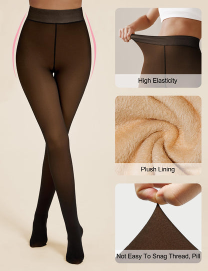 QOMEWA Plus Size Women's Fleece Lined Tights Translucent Winter Tights 🍁 All In One Marketplace Canada
