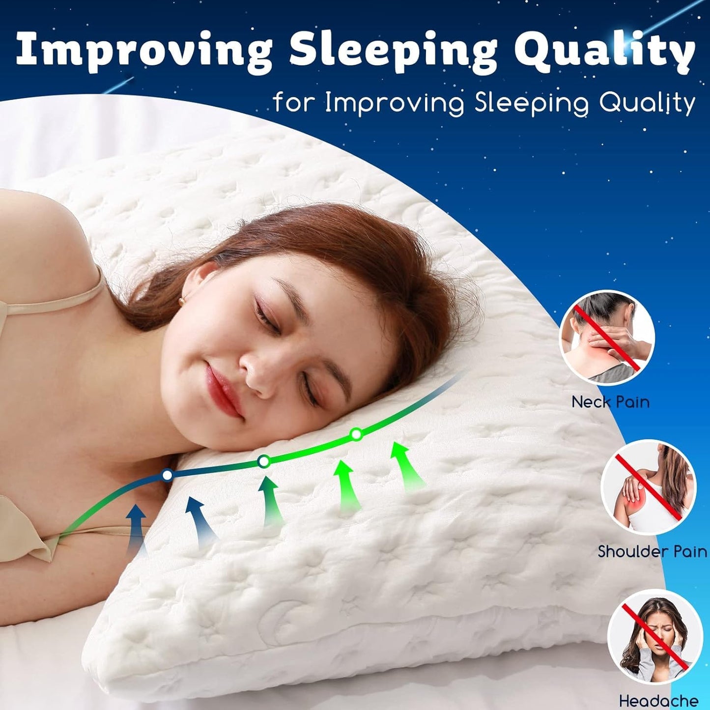 Cooling Side Sleeper Pillow for Neck and Shoulder, Luxury Shredded Memory Foam Curved Bed Pillows for Sleeping Set of 1- Adjustable Queen Size- Washable Cover Crescent White - Available at All In One Marketplace Canada