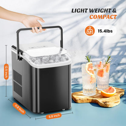 Sweetcrispy Countertop Ice Maker with Handle, 26lbs/24H Portable Ice Machine, 9 Bullet Ice Cubes Ready in 6 Mins, Self-Cleaning, Quiet Compact Ice Maker for Home, Kitchen, RV, Camping, Black - Available at All In One Marketplace Canada