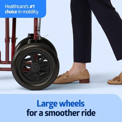 Medline Lightweight Transport Wheelchair with Handbrakes, Folding Transport Chair for Adults has 12 inch Wheels, Red Medline