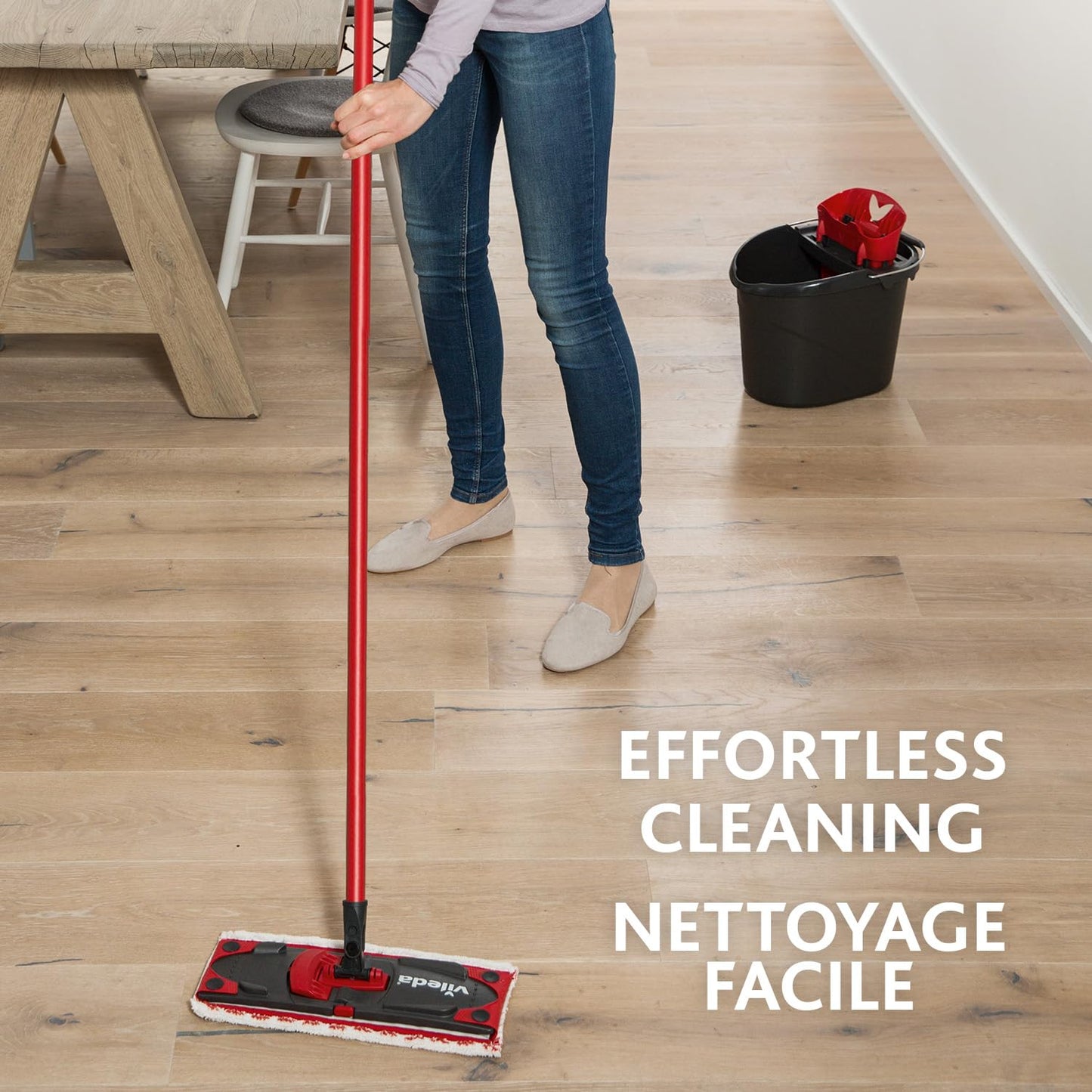 Vileda Ultramax Flat Mop and Bucket Set with 1 Extra Refill | Multi-Piece Handle | Perfect Mop for Walls and Ceilings | Machine-Washable Mop Head Vileda