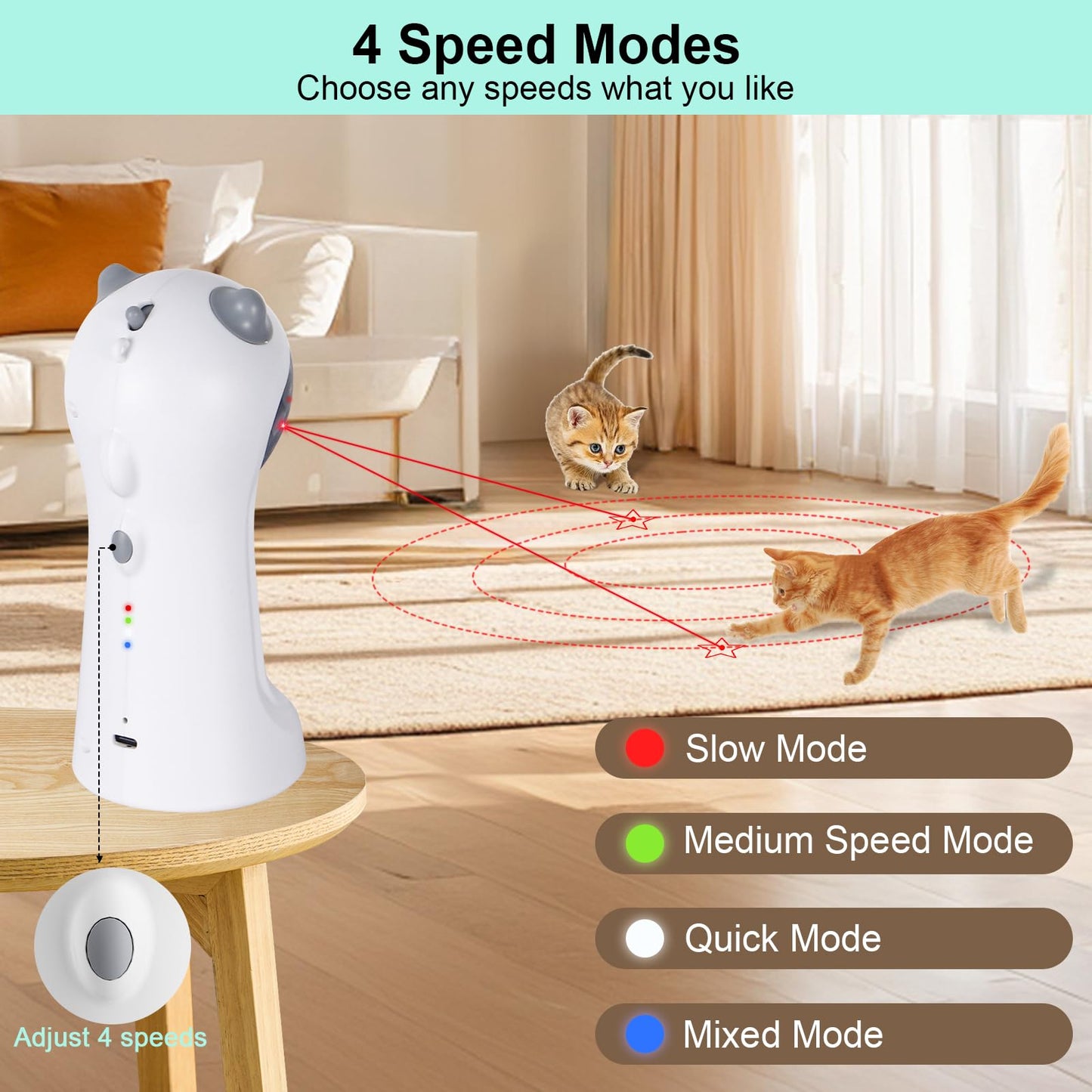 TBTeek Cat Toy, Automatic Motion-Activated, 5 Fun Patterns, 4 Speed Modes, Adjustable Light Angles, Random Rotating Trajectory, Rechargeable - Available at All In One Marketplace Canada