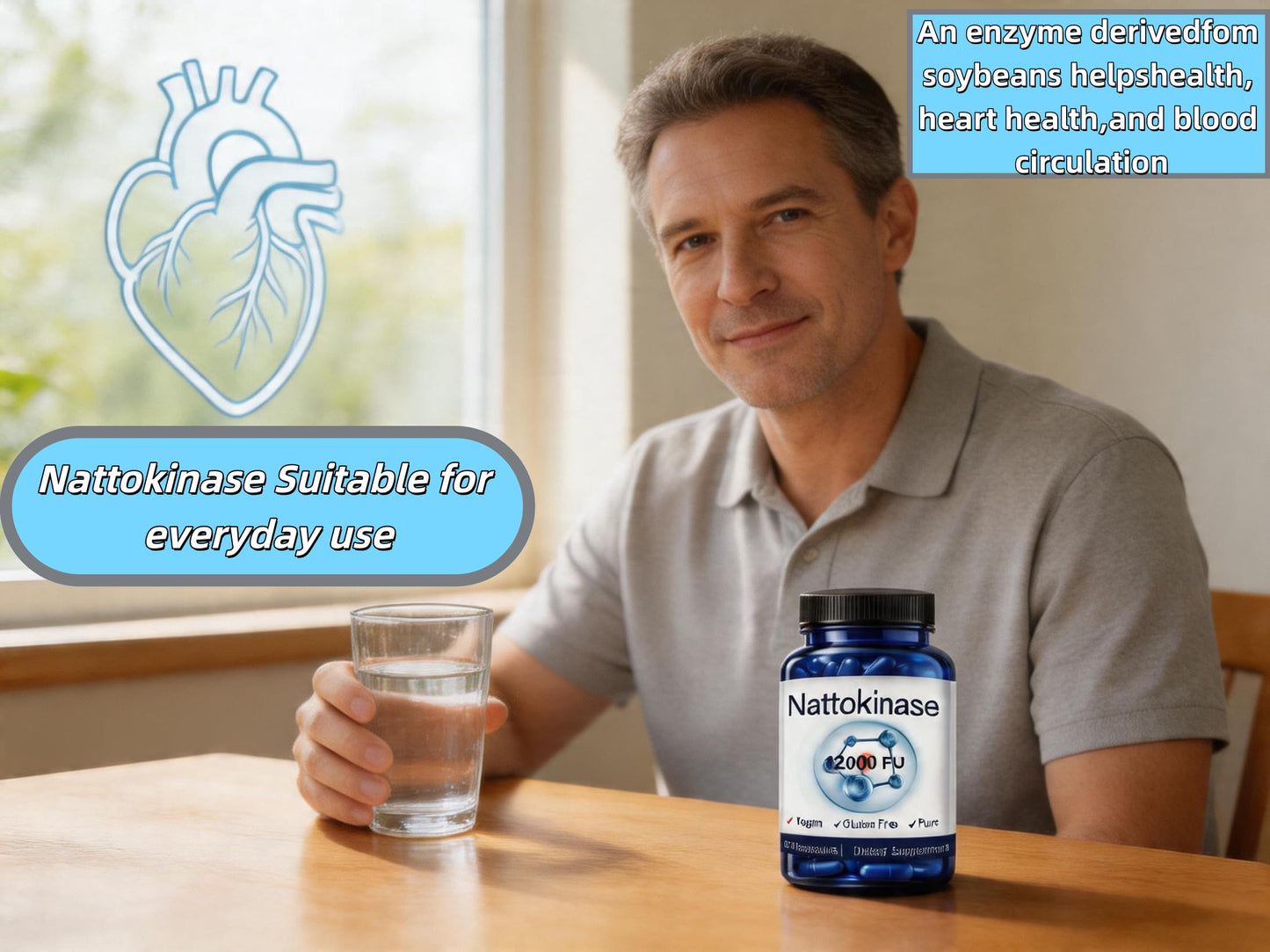 Nattokinase Supplement, 400 mg - 12000 FU, Helps Support Cardiovascular Health 60 Count - Available at All In One Marketplace Canada