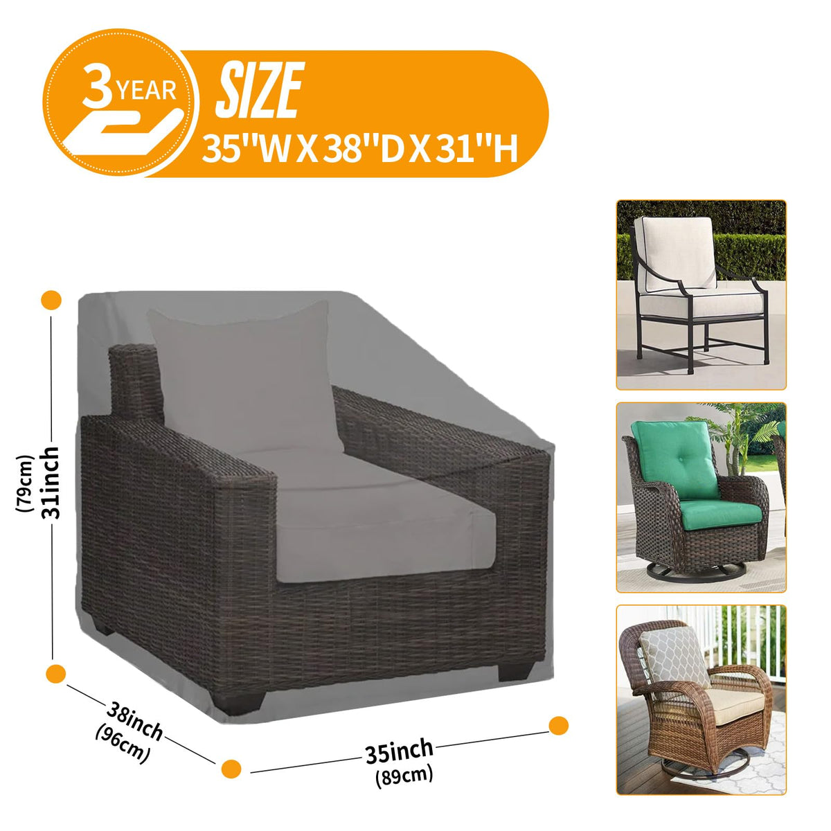Kipiea 500D Patio Chair Covers Waterproof Winter - 2 Pack Lawn Outdoor Furniture Chair Covers with Anti UV and No Tears, No Fading (35"W x 38"D x 31"H) 🍁 All In One Marketplace Canada
