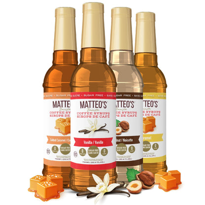 Matteo's Barista Style Sugar Free Coffee Syrup - 4 Flavor Variety Pack, Zero Calorie, Keto Friendly, 25.4oz