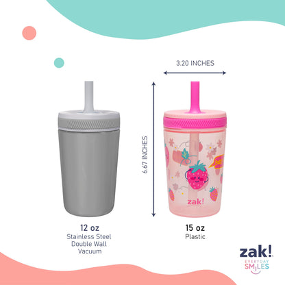 Zak Designs Toddler Cups for Travel or at Home, 15oz 2-Pack Durable Plastic Sippy Cups with Leak-Proof Design is Perfect for Kids (Sweet Berry, Lemon Zest)